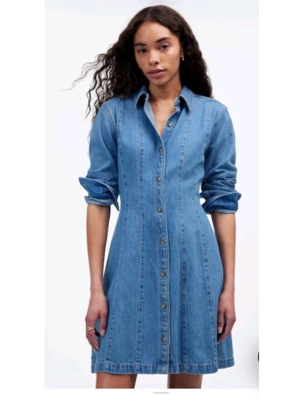 Madewell Seamed Denim Mini Dress Long Sleeves Medium Wash Blue 8 NWT